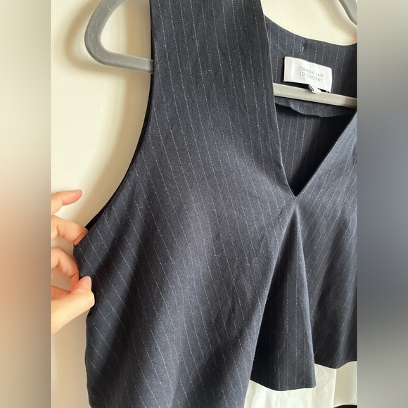 Derek Lam 10 Crosby Wool Pinstriped tiered Sleeveless V-neck blouse Sz 6 - Picture 8 of 14